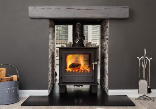 CLOCK BLITHFIELD DS 10 KW DOUBLE SIDED BLACK MF STOVE SE BLACK & S/STEEL ON LEGS