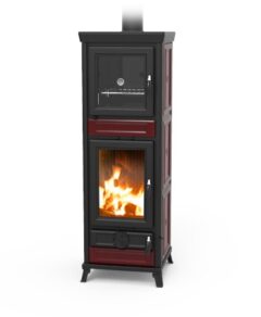 THERMOROSSI ANNA MAIOLICA BORDEAUX (RED) WOOD STOVE WITH OVEN