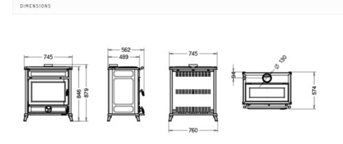 THERMOROSSI AGORA 14.4KW FREELINE CAST IRON MATT BLACK WOOD STOVE