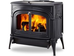 VERMONT ENCORE TWO-IN-ONE WOOD STOVE IN CLASSIC BLACK PLAIN DOORS