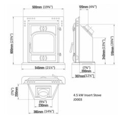 MORSTON BRANCO INSET STOVE GLASS 6 SIDED 2 CORNERS CUT OFF