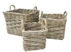 GLENWEAVE 3 SQUARE BASKETS WITH EAR HANDLES 2 X 2 WEAVE IN GREY