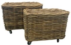GLANWEAVE 2 RECTANGLE BASKETS WITH WHEELS & REMOVABLE HESSIAN LINER IN NATURAL