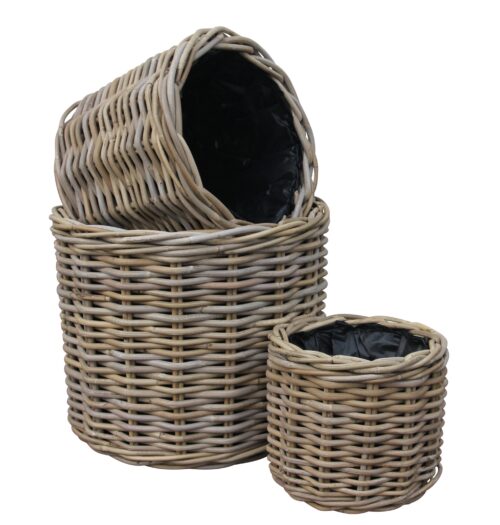 GLENWEAVE LARGE ROUND PLANTER WITH PLASTIC LINER