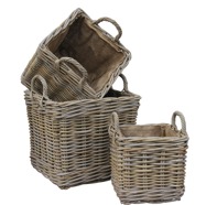 GLENWEAVE 3 SQUARE BASKETS WITH EAR HANDLES & REMOVABLE HESSIAN LINER IN GREY