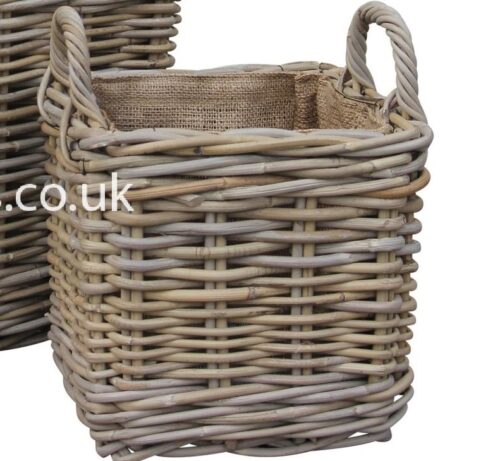 GLENWEAVE SQUARE BASKETS WITH EAR HANDLES & REMOVABLE HESSIAN LINER IN GREY