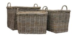 GLENWEAVE SMALL RECTANGLE BASKETS EAR HANDLES REMOVABLE HESSIAN LINER  GREY