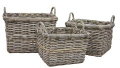 GLENWEAVE 3 SQUARE BASKETS WITH EAR HANDLES IN GREY