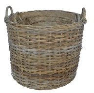 GLENWEAVE 3 ROUND BASKETS WITH EAR HANDLES AND HESSIAN LINER IN GREY