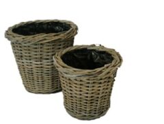 GLENWEAVE SET OF 2 ROUND PLANTERS WITH PLASTIC LINER IN GREY
