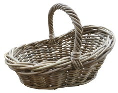 GLENWEAVE OVAL FLOWER BASKET WITH HOOP HANDLE IN GREY