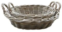 GLENWEAVE SET OF 2 LOW OVAL BASKETS WITH EAR HANDLES IN GREY