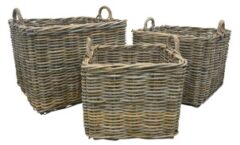 GLENWEAVE 3 SQUARE BASKETS WITH EAR HANDLES IN GREY