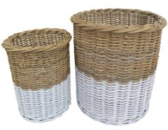 GLENWEAVE SET OF 2 TALL ROUND BASKETS IN GREY & WHITE