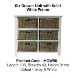 GLENWEAVE SIX DRAWER UNIT WITH SOLID WHITE FRAME IN GREY & WHITE