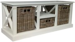 GLENWEAVE BENCH WITH THREE BASKETS DRAWS AND SOLID WHITE FRAME IN GREY WHITE